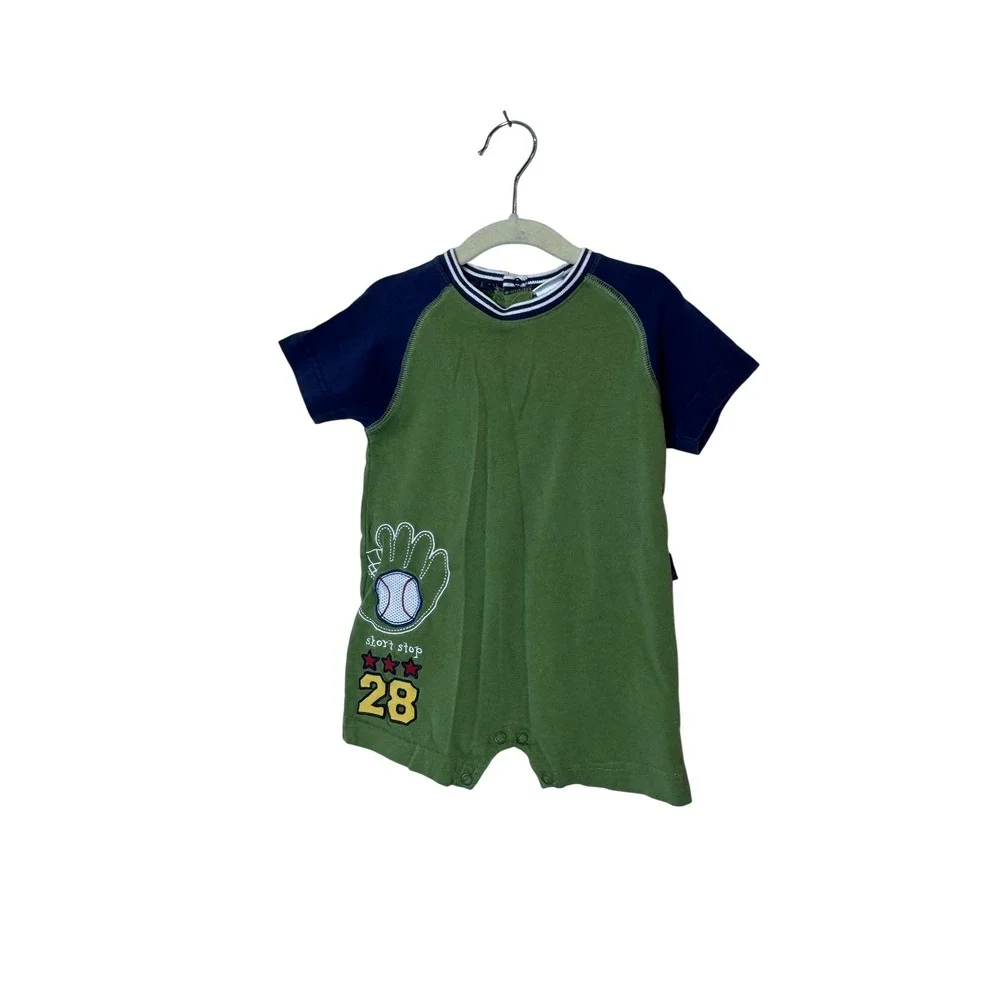 Vintage Carter's Romper Baby Boys 12-18 Months Green Baseball  One‎ Piece